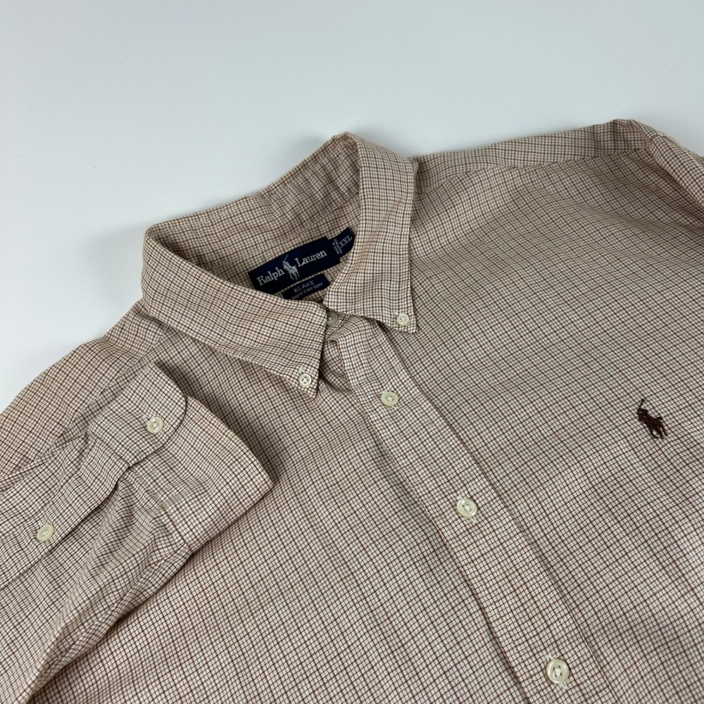Ralph Lauren Mens XXL Blake Brown White Plaid Button Down Shirt Long Sleeve